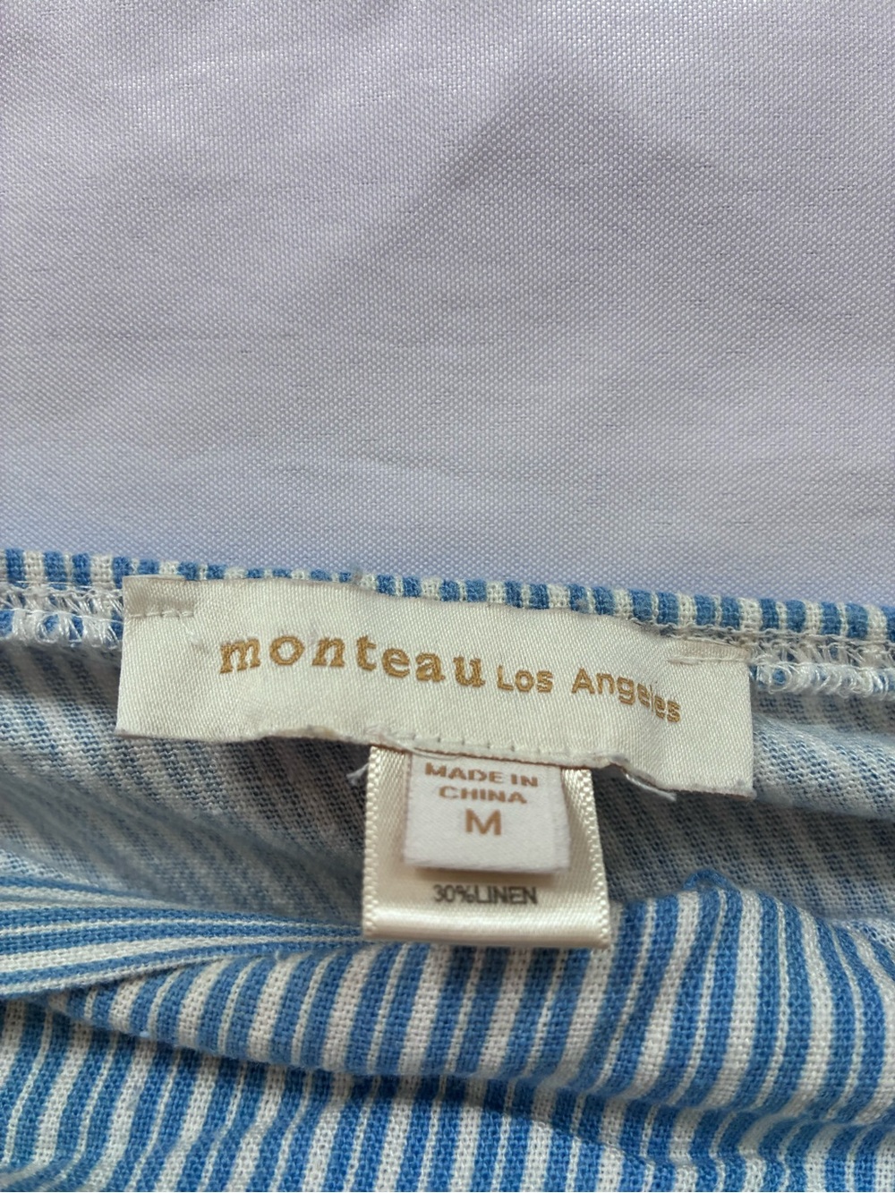 Linen Monteau Blue & White Striped Sleeveless Tie-Waist Jumpsuit - Picture 4 of 9
